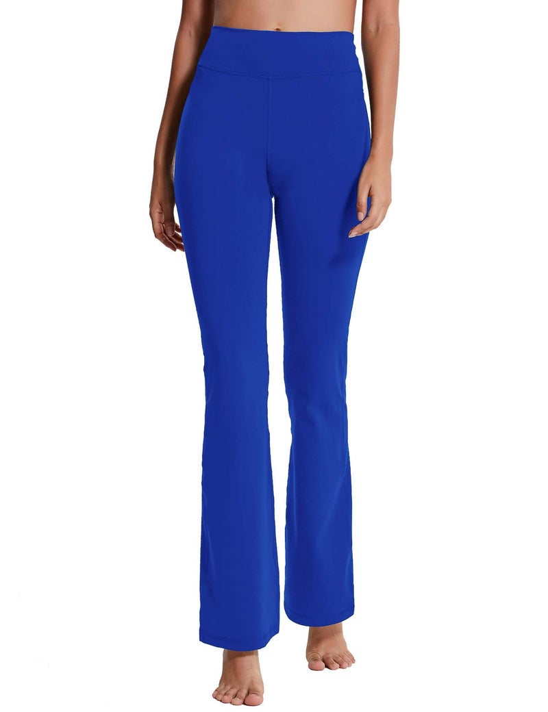 ChinFun Flare Leggings for Women with Pockets Wide Leg Bootcut Dress Yoga Pants Stretchy Formal Office Straight Leg Work Pants Royal Blue Size S - Image 2